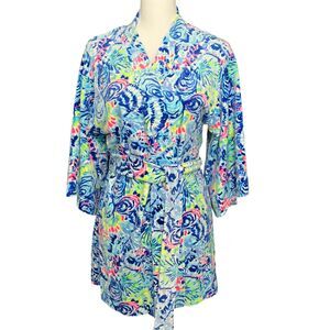 Lilly Pulitzer Elaine Velour Robe – Multi Ocean Commotion Print XXS / XS